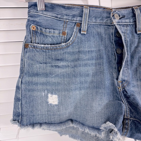 Levi's 501 Distressed Fried Hem Blue Jean Shorts Festival Size 27 - Picture 5 of 6